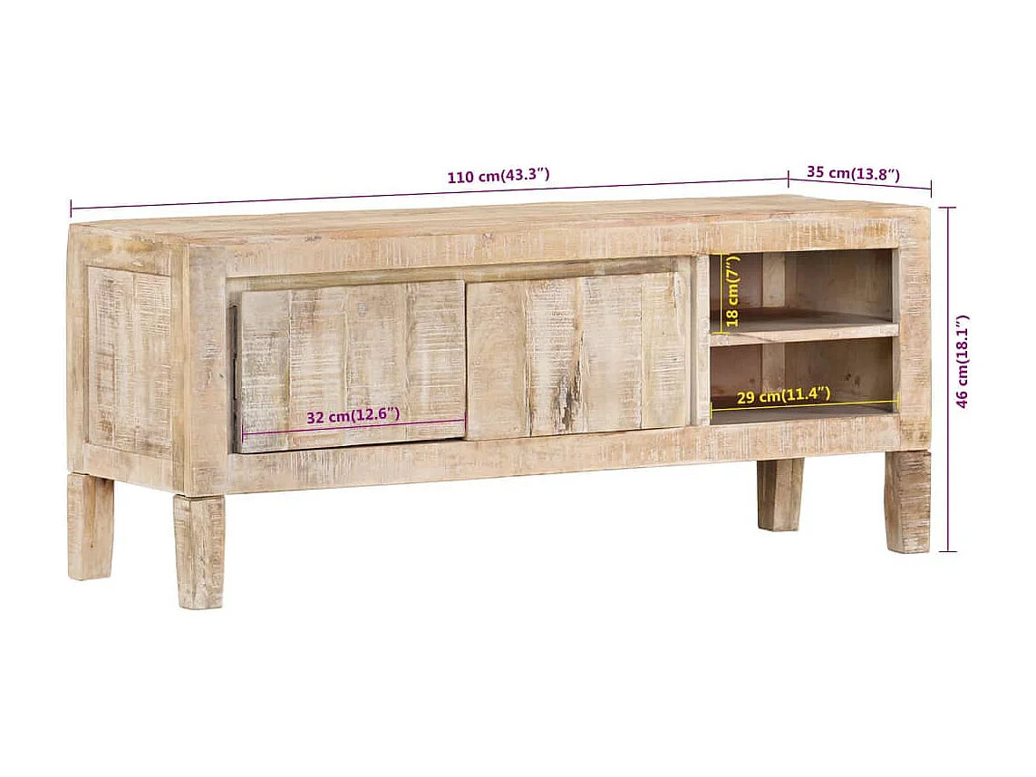 TV-Schrank 110x35x46 cm Massivholz Mango