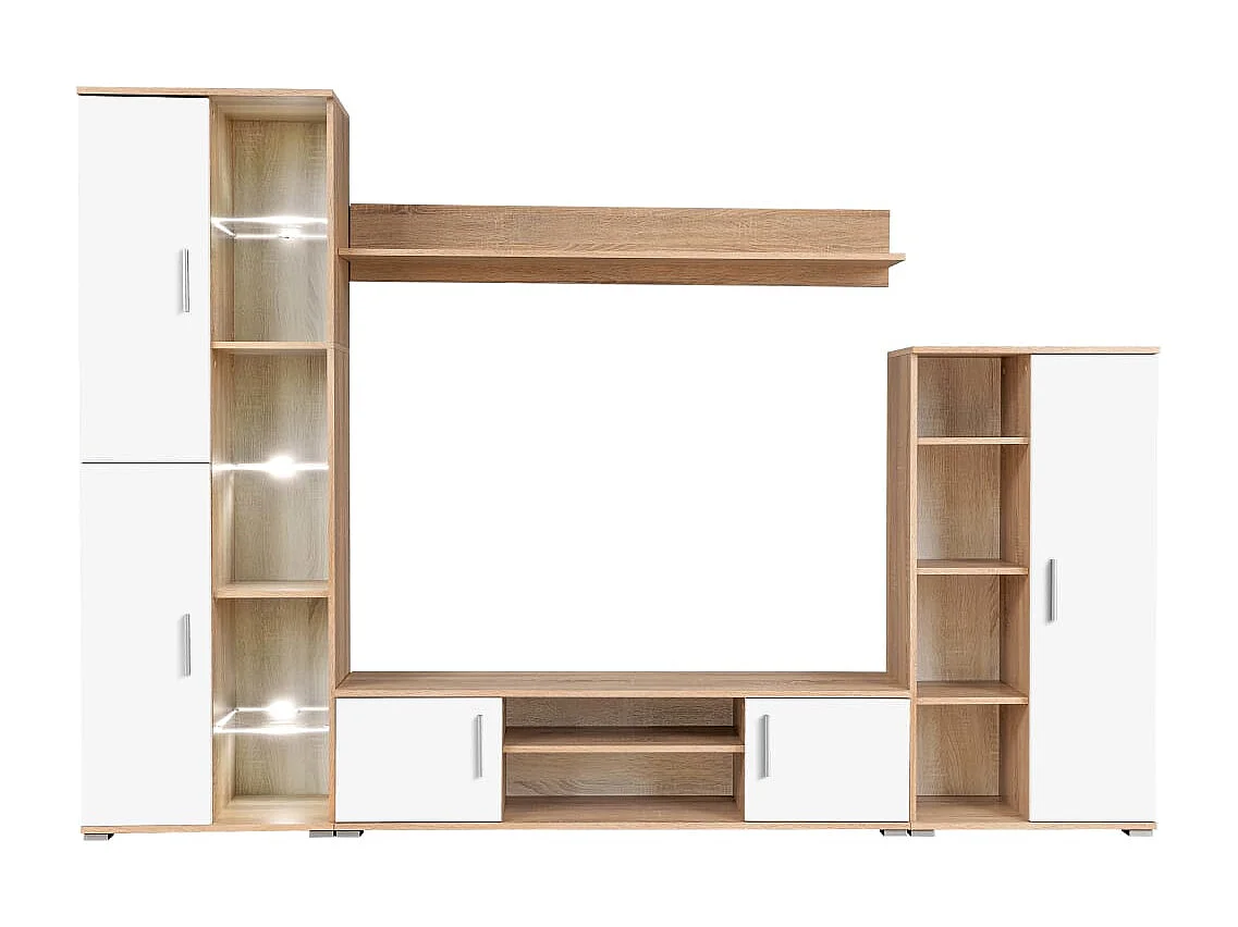 Parete Attrezzata Porta TV con Luci LED Rovere Sonoma e Bianco