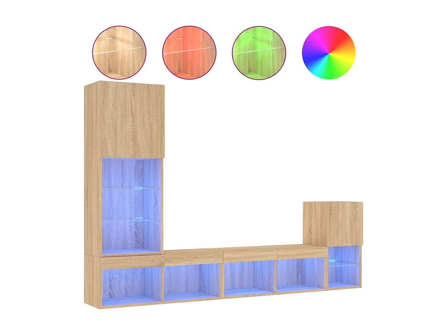 4-tlg. Wohnwand mit LED-Beleuchtung Sonoma-Eiche Holzwerkstoff