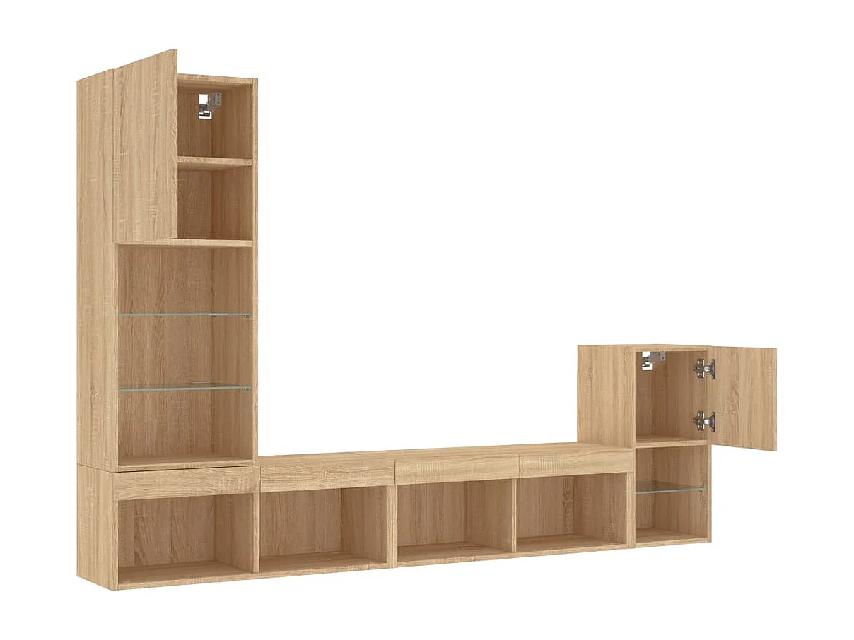 4-tlg. Wohnwand mit LED-Beleuchtung Sonoma-Eiche Holzwerkstoff