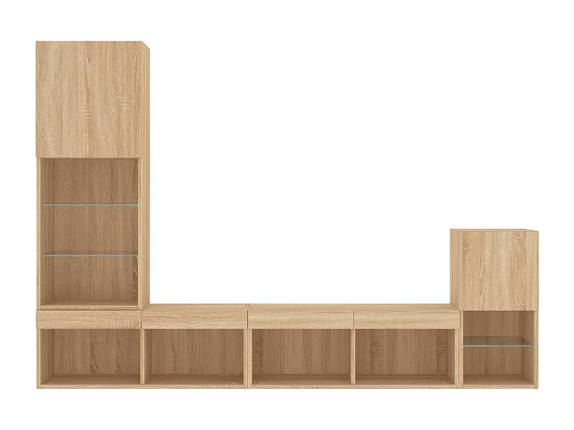 4-tlg. Wohnwand mit LED-Beleuchtung Sonoma-Eiche Holzwerkstoff
