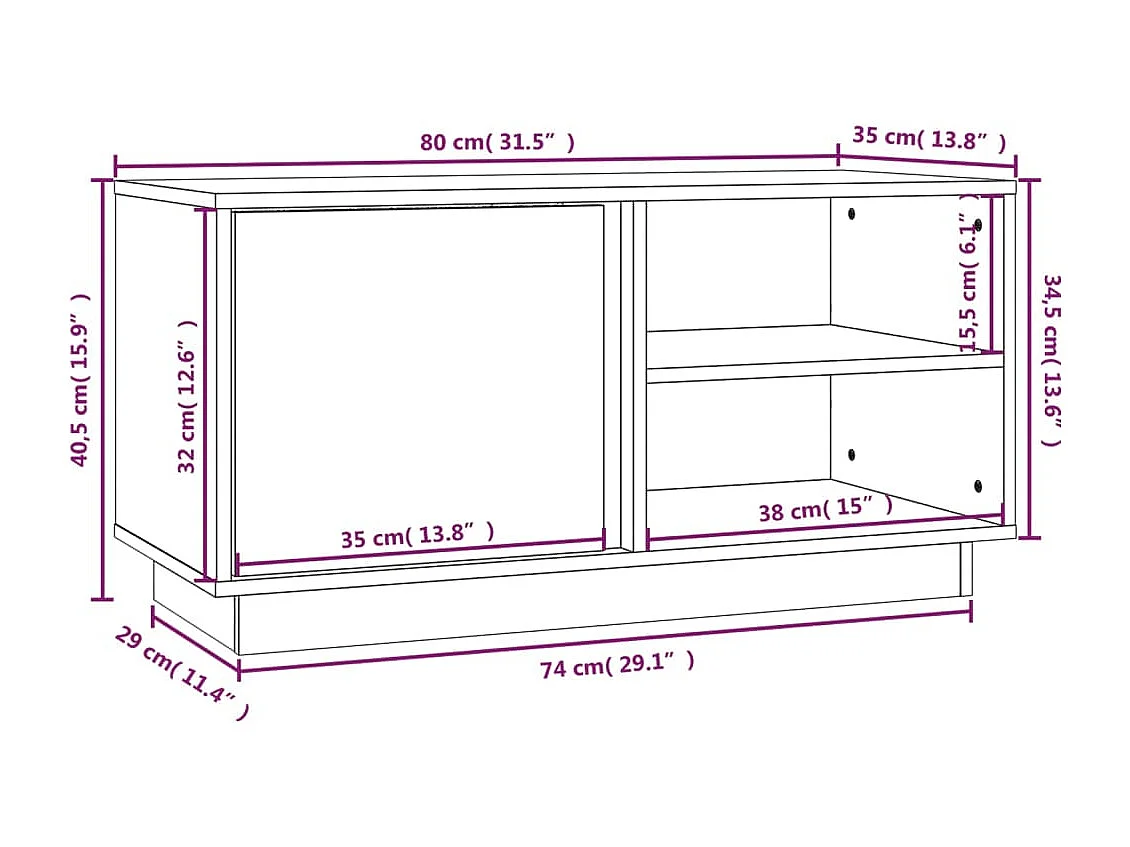 Mobile Porta TV Bianco 80x35x40,5 cm in Legno Massello di Pino