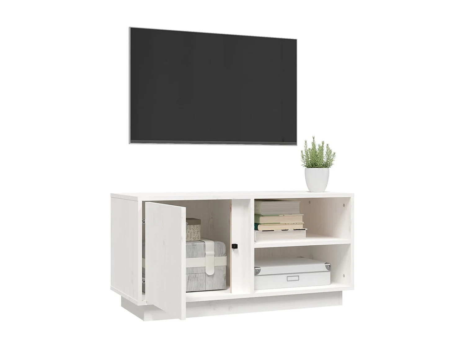 Mobile Porta TV Bianco 80x35x40,5 cm in Legno Massello di Pino