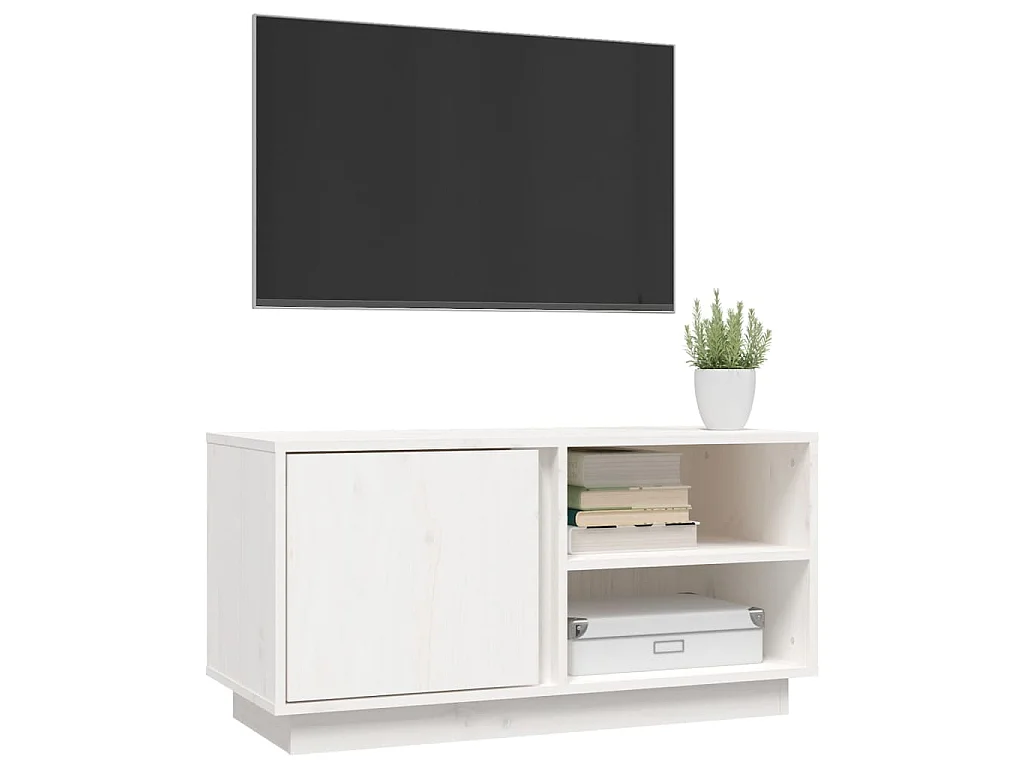Meuble TV Blanc 80x35x40,5 cm Bois de pin massif