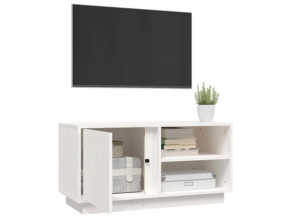 Meuble TV Blanc 80x35x40,5 cm Bois de pin massif