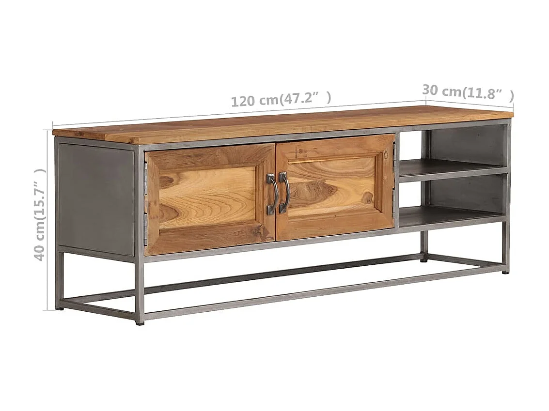 Mobile Porta TV in Teak Recuperato e Acciaio 120x30x40 cm