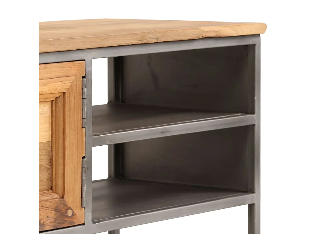 Mobile Porta TV in Teak Recuperato e Acciaio 120x30x40 cm