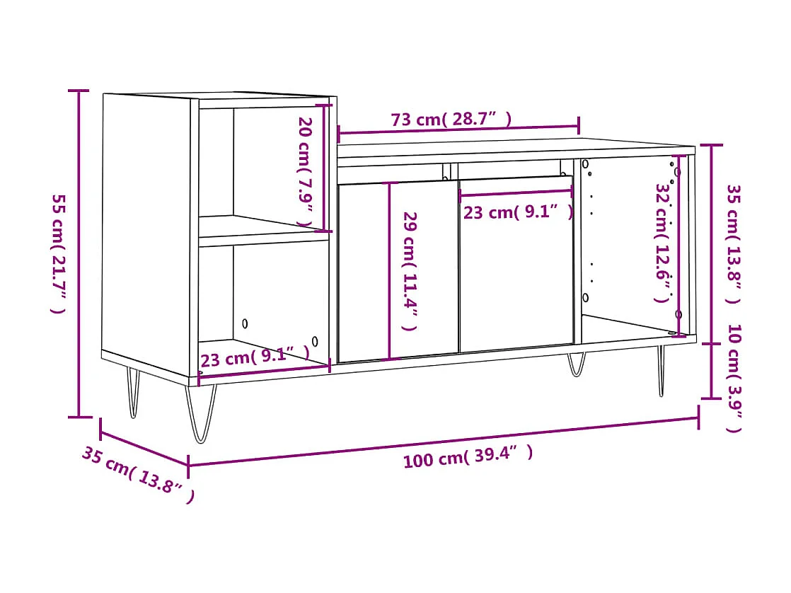 Meuble TV Noir 100x35x55 cm Bois d'ingénierie
