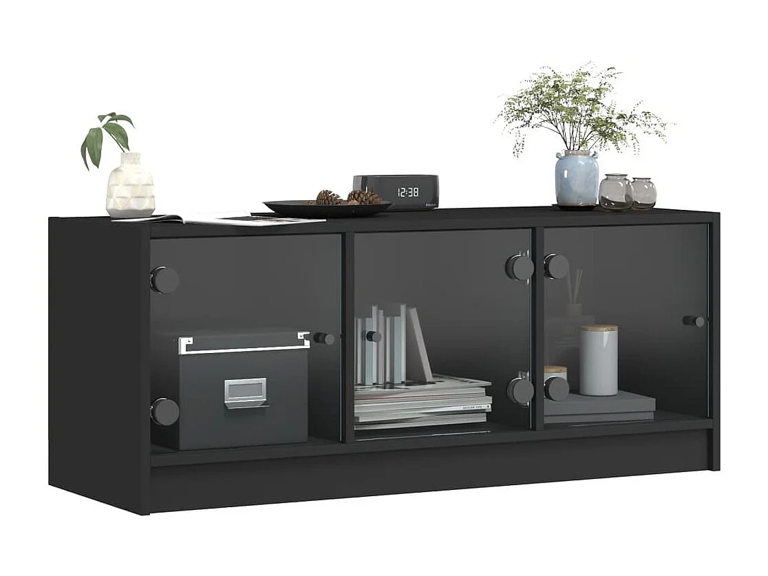 Meuble TV avec portes en verre noir 102x37x42 cm
