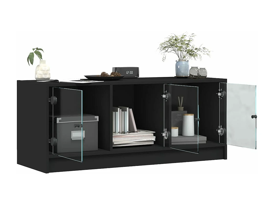 Meuble TV avec portes en verre noir 102x37x42 cm