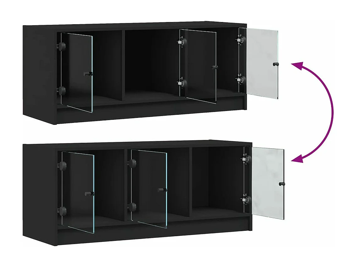 Meuble TV avec portes en verre noir 102x37x42 cm