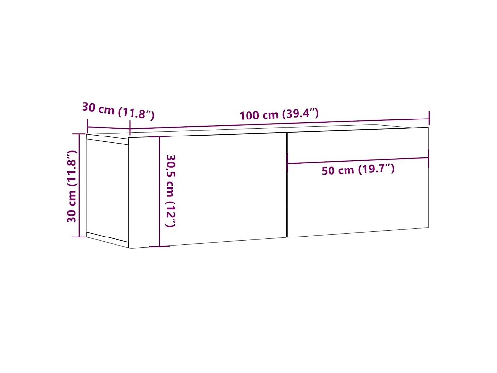 Meuble TV Gris béton 100x30x30 cm Bois d’ingénierie