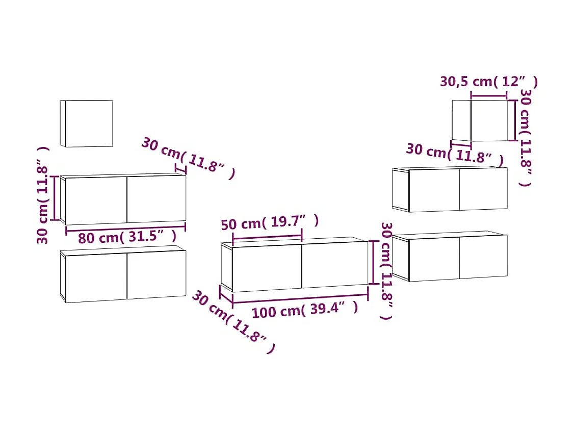 Ensemble de meubles TV 7 pcs Chêne marron Bois d'ingénierie