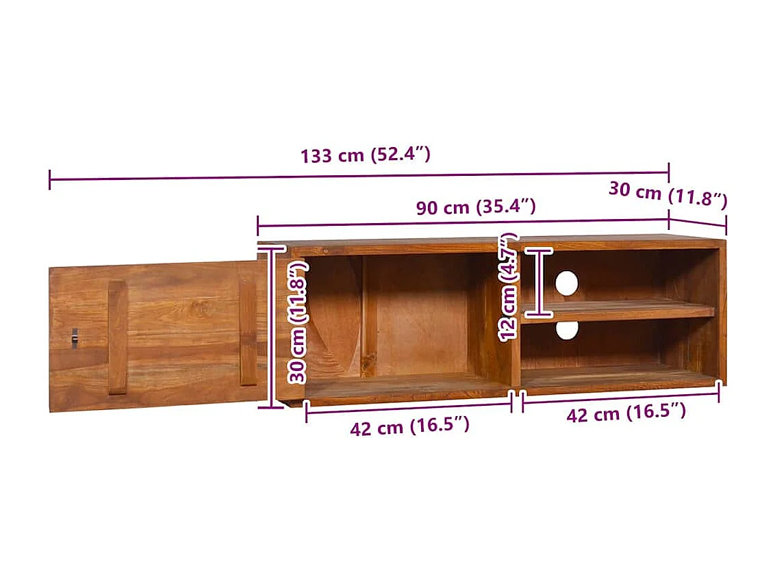Meuble TV mural 90x30x30 cm Bois de teck massif