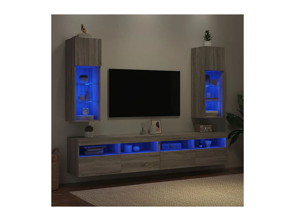 Meubles TV avec lumières LED 2 pcs sonoma gris 30,5x30x90 cm