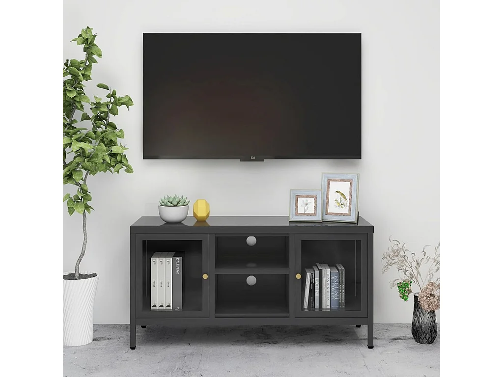 Mueble para el televisor acero y vidrio gris antracita 105x35x52 cm