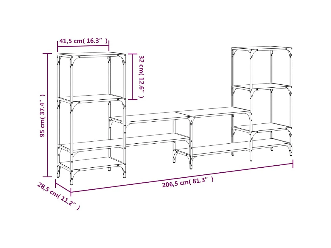 Tv-meubel 206,5x28,5x95 cm bewerkt hout bruin eikenkleurig