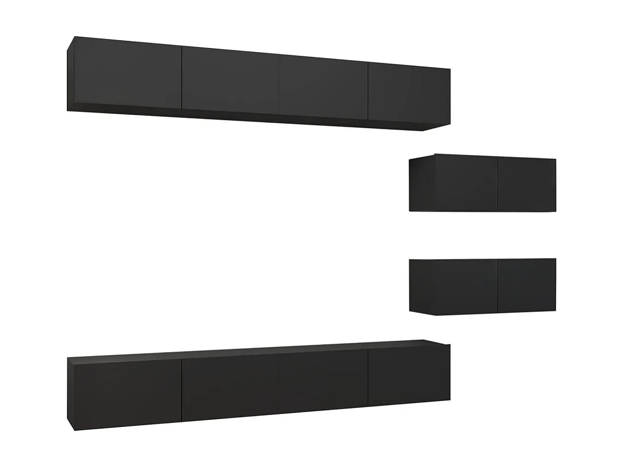 Ensemble de meubles TV 6 pcs Noir Bois d'ingénierie