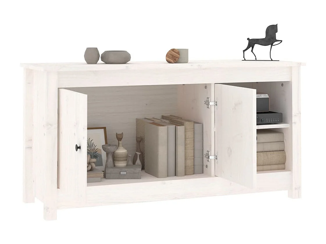 Meuble TV Blanc 103x36,5x52 cm Bois de pin massif