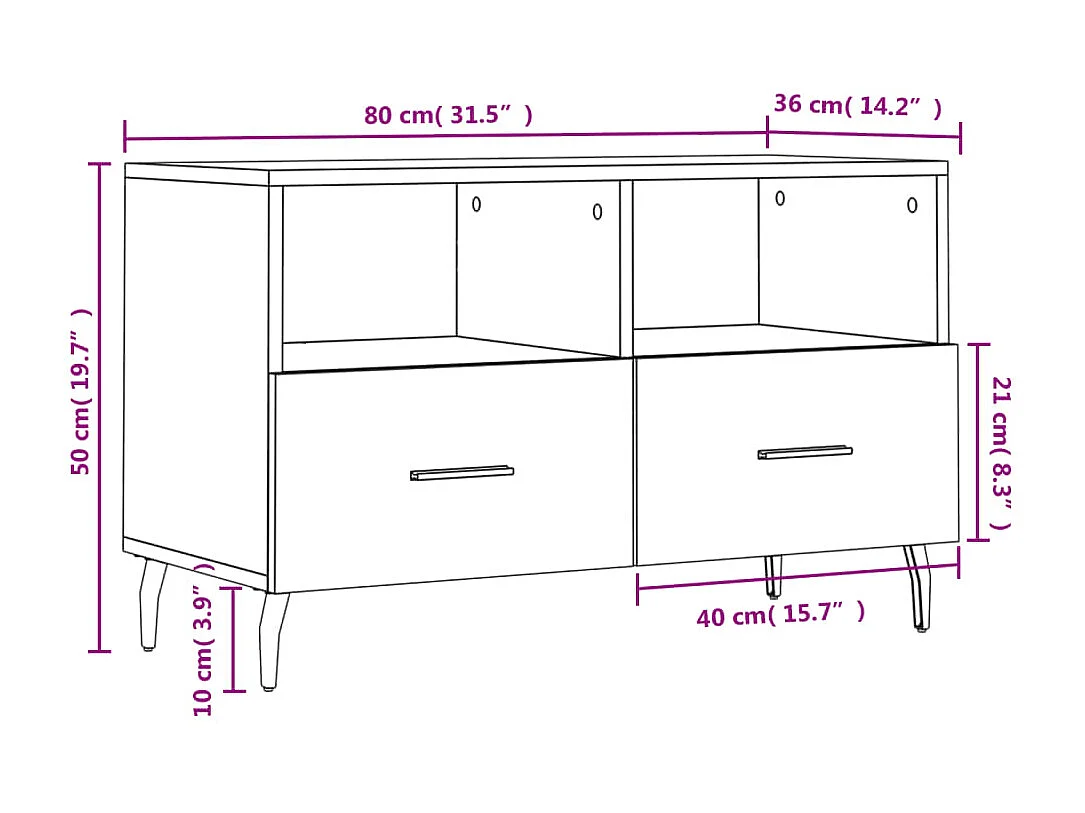 Meuble TV Blanc brillant 80x36x50 cm Bois d'ingénierie