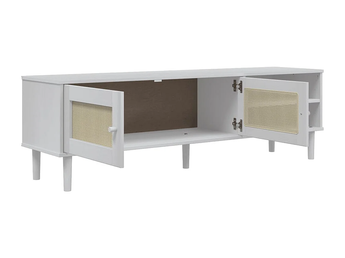Tv-meubel SENJA 158x40x49 cm rattan-look massief grenenhout wit