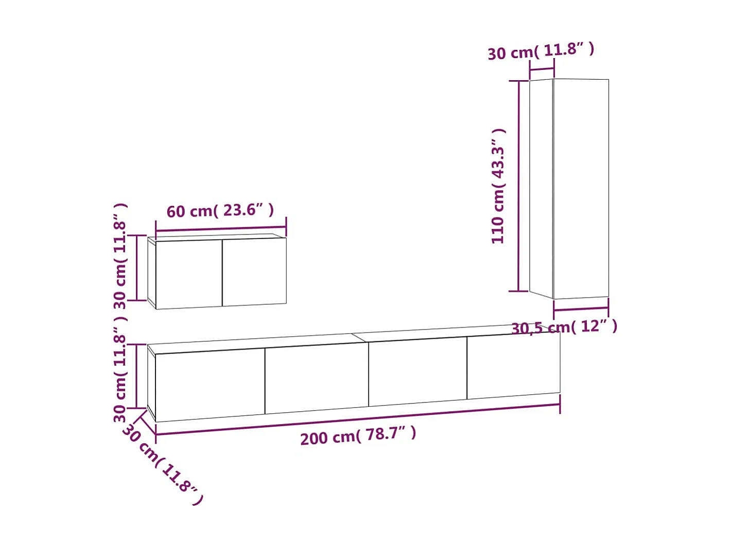 Set di Mobili Porta TV 4 pz Bianco in Legno Multistrato