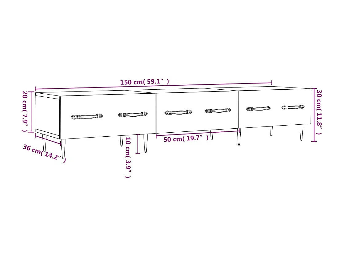 Meuble TV chêne sonoma 150x36x30 cm bois d'ingénierie