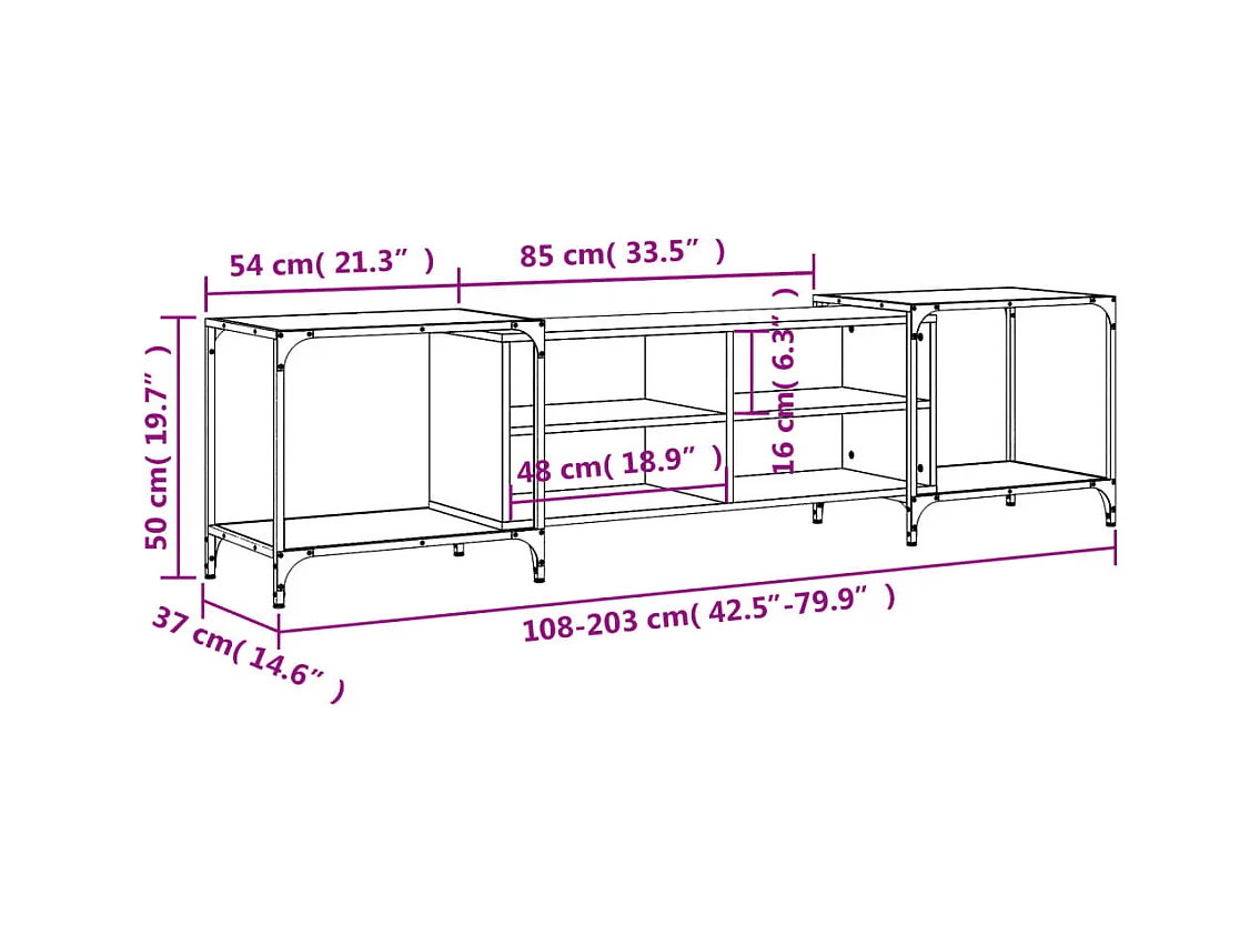 Meuble TV chêne fumé 203x37x50 cm bois d'ingénierie