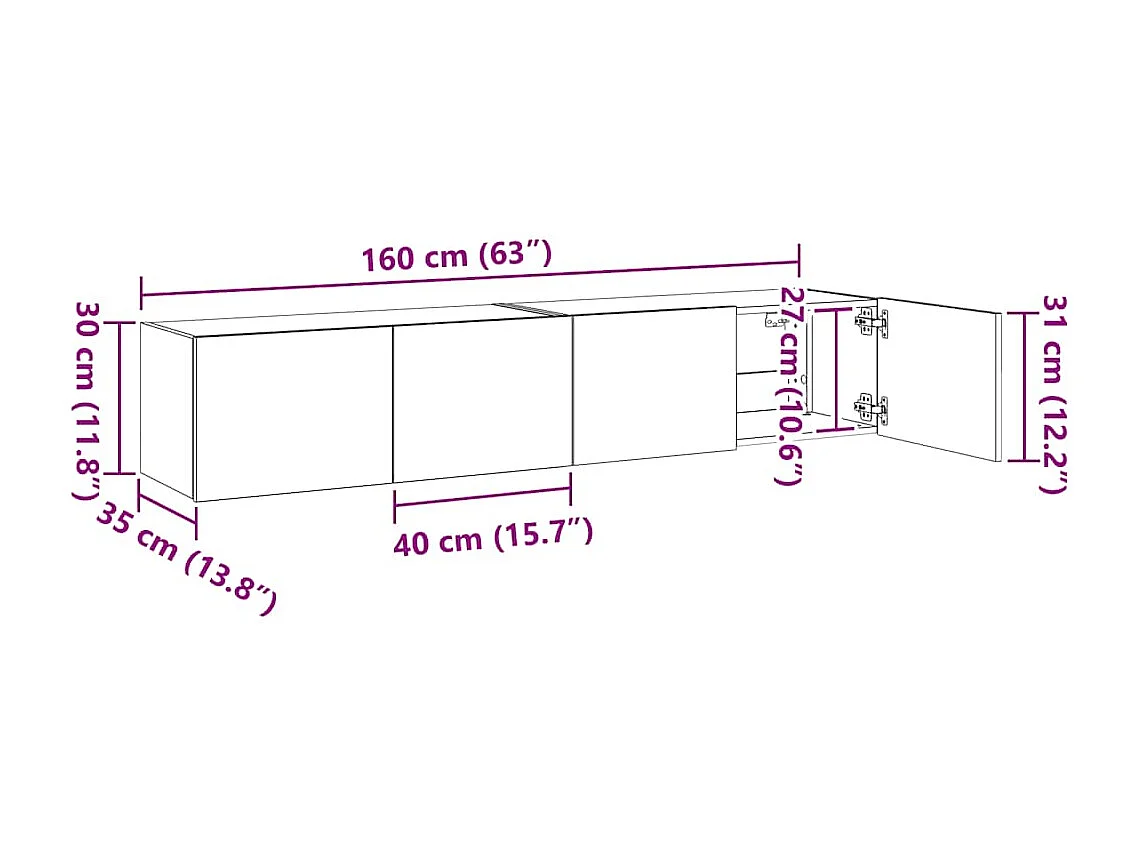 Meubles TV muraux et lumières LED 2pcs chêne fumé 80x35x31 cm