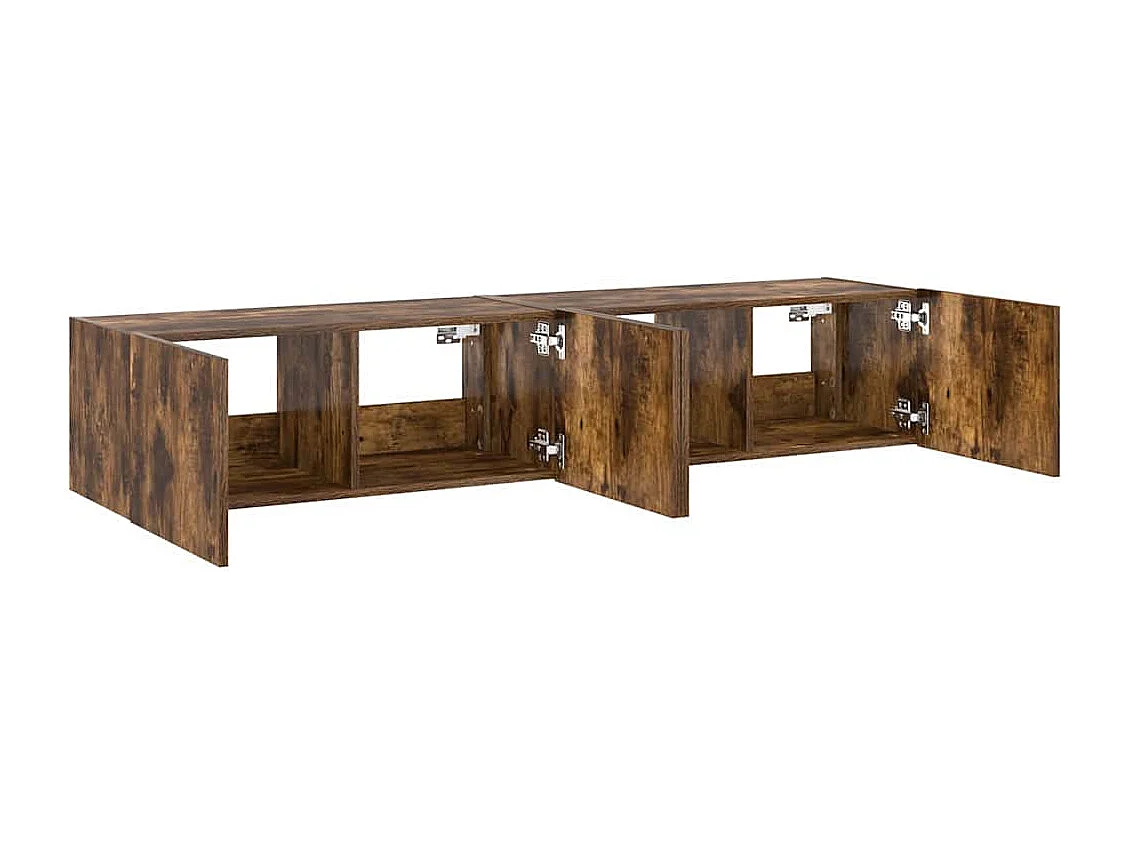 Meubles TV muraux et lumières LED 2pcs chêne fumé 80x35x31 cm