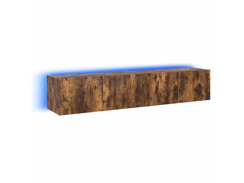 Meubles TV muraux et lumières LED 2pcs chêne fumé 80x35x31 cm