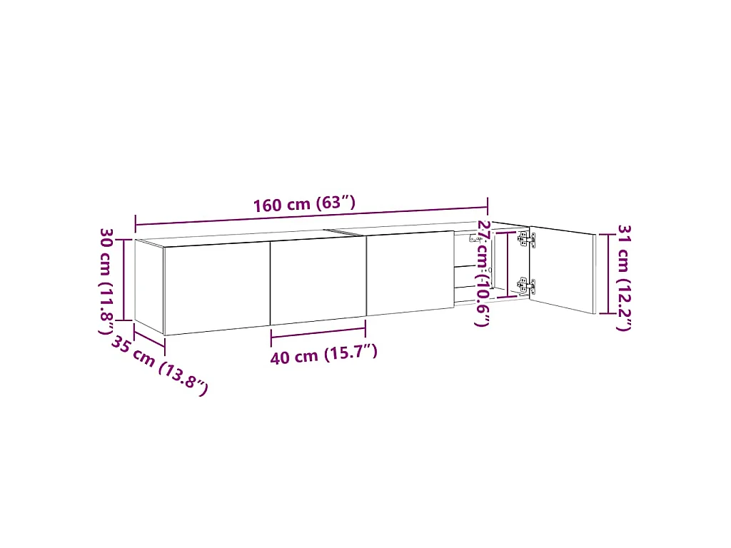 Meubles TV muraux et lumières LED 2pcs chêne fumé 80x35x31 cm