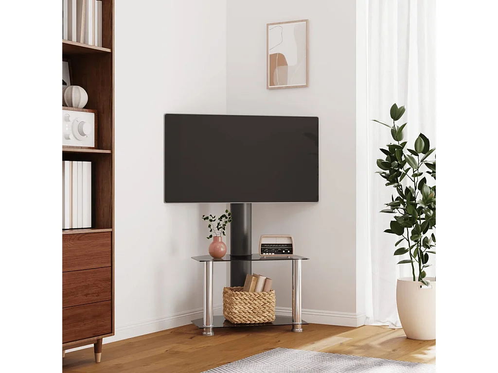 Meuble TV d'angle 2 niveaux pour 32-70 pouces noir argenté