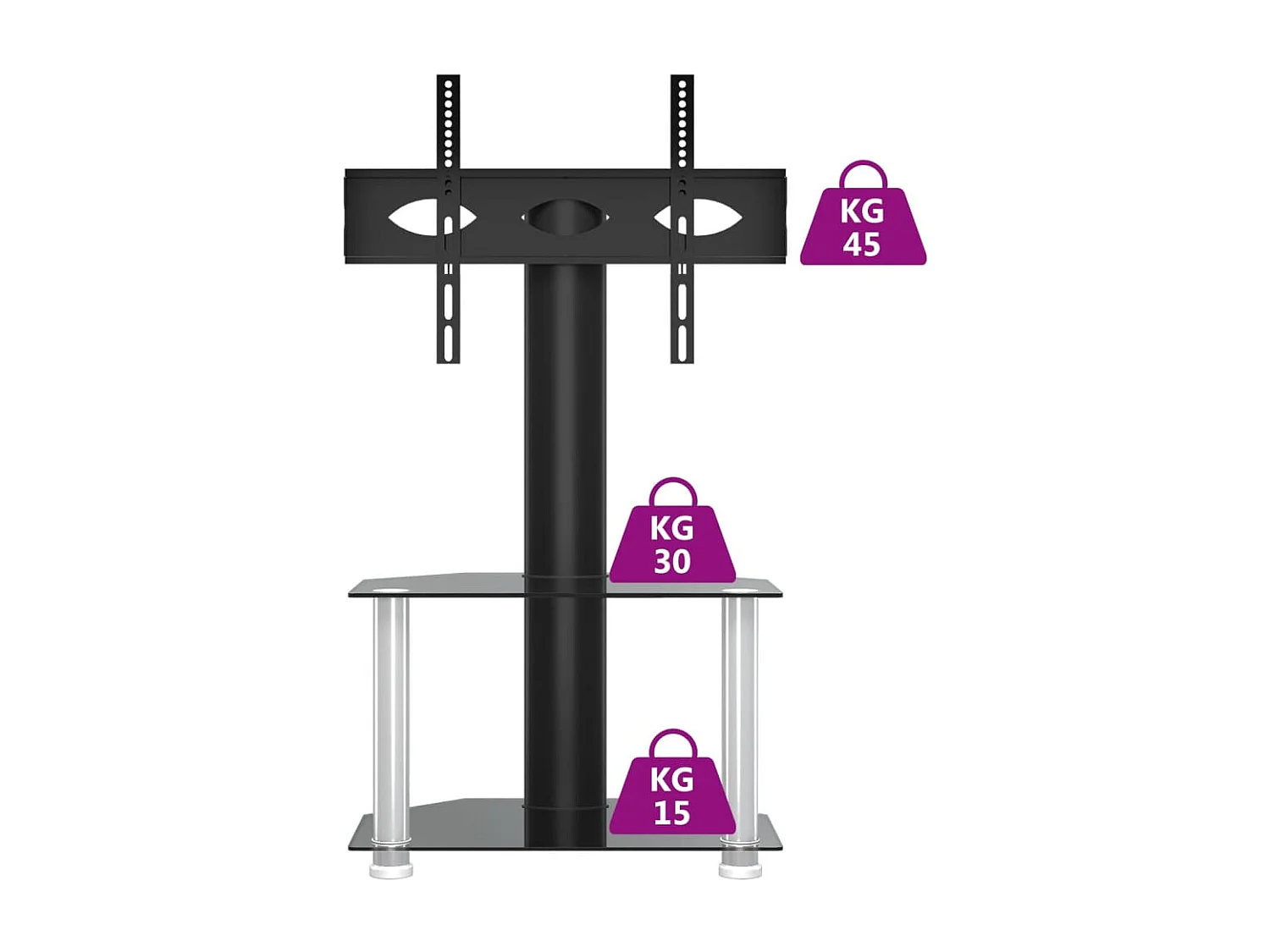 Meuble TV d'angle 2 niveaux pour 32-70 pouces noir argenté