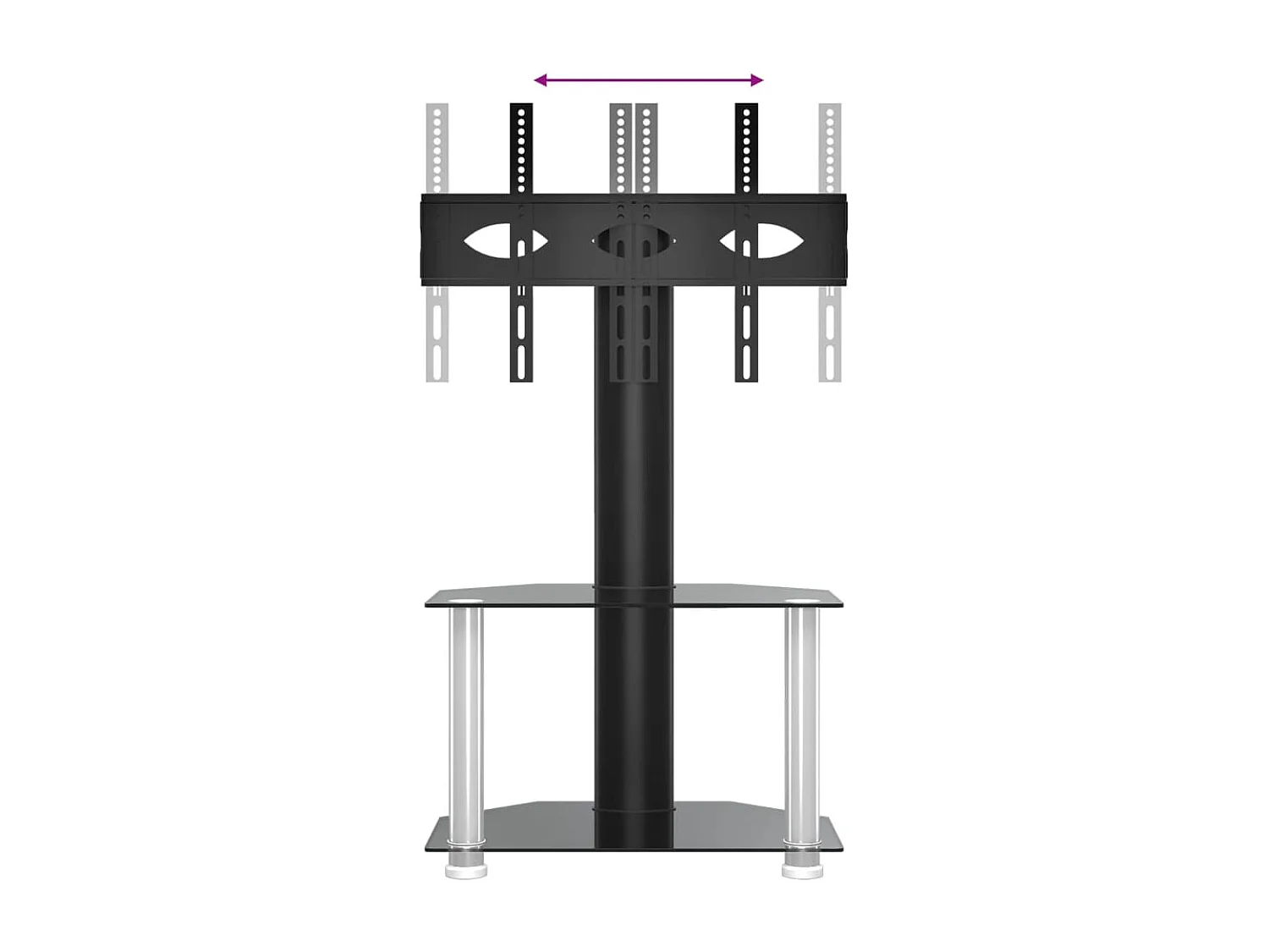 Meuble TV d'angle 2 niveaux pour 32-70 pouces noir argenté