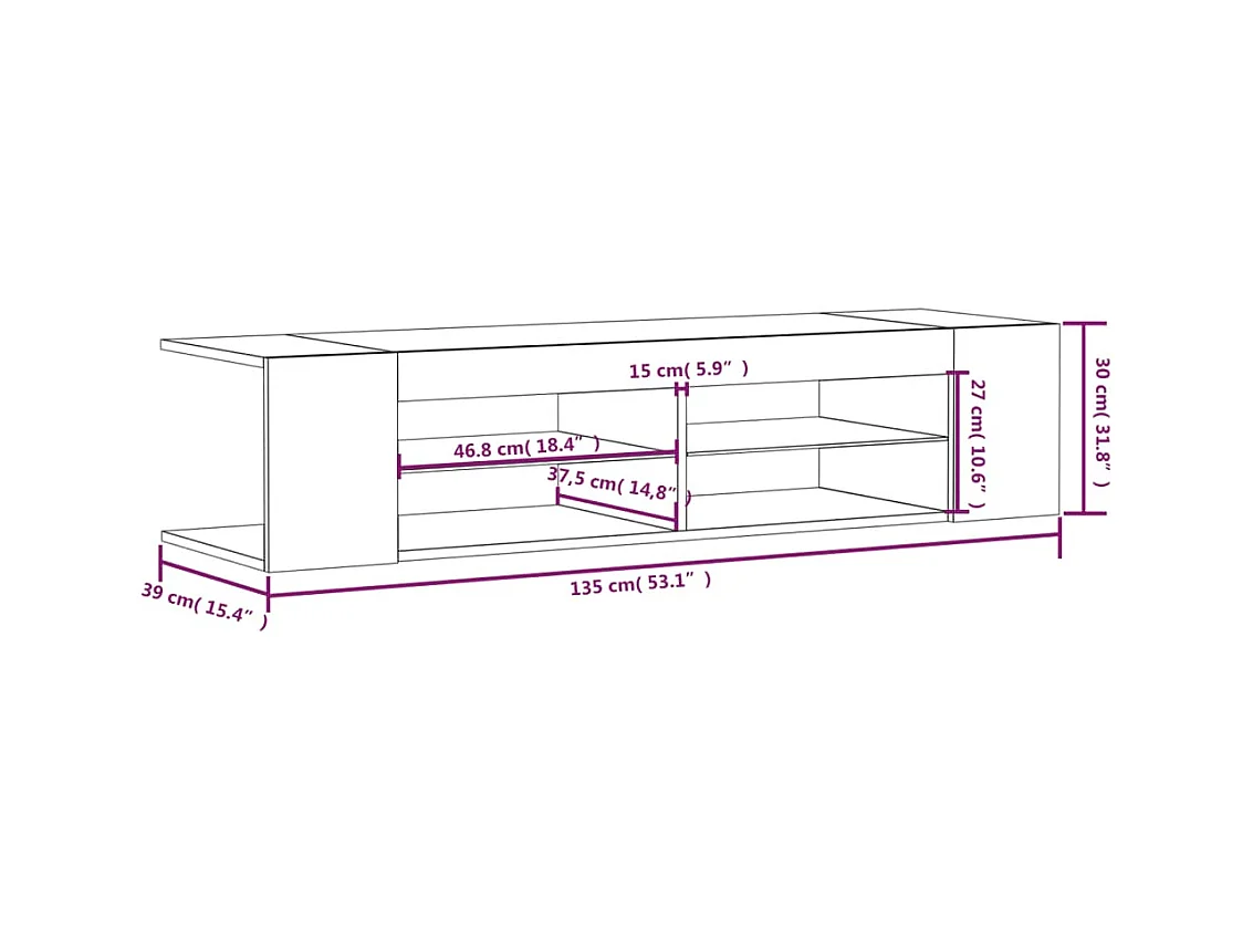 Tv-meubel LED-verlichting 135x39x30 cm gerookt eikenkleurig