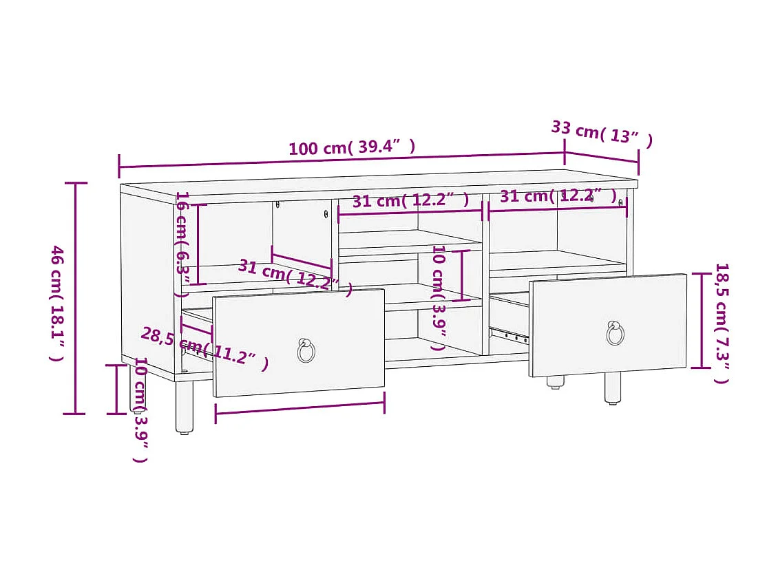 TV-Schrank 100x33x46 cm Massivholz Mango