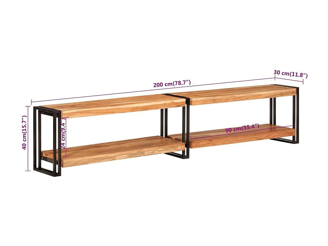 Móvel de TV 200x30x40 cm madeira de acácia maciça