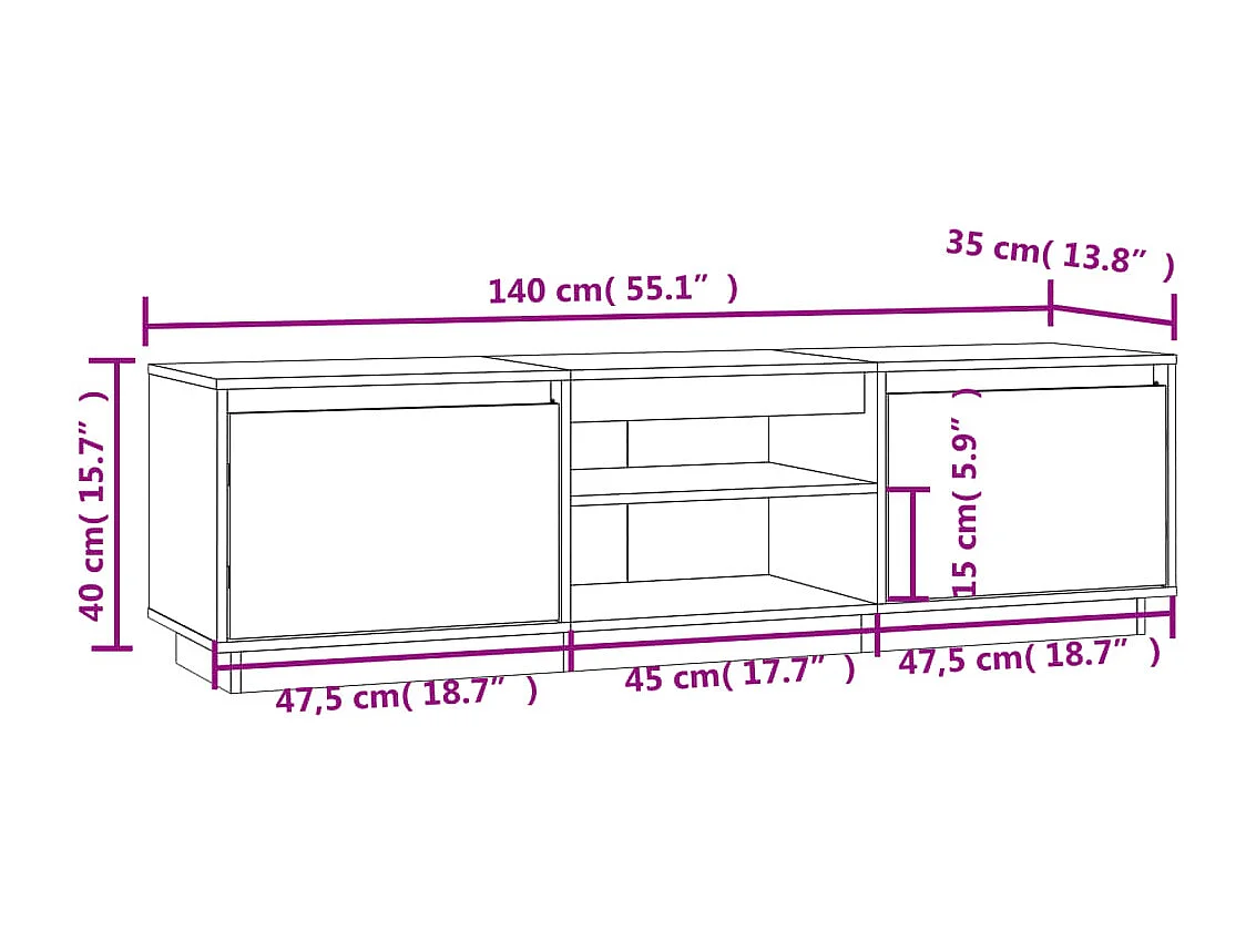Meuble TV Noir 140x35x40 cm Bois de pin massif