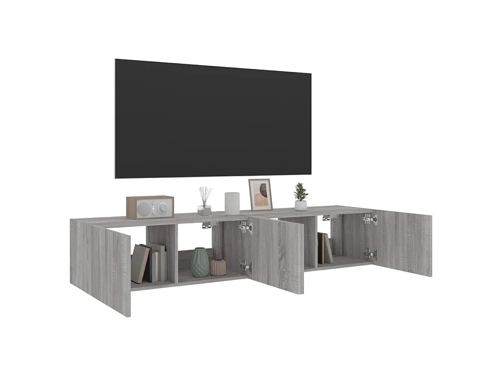 Meubles TV muraux et lumières LED 2pcs sonoma gris 80x35x31 cm