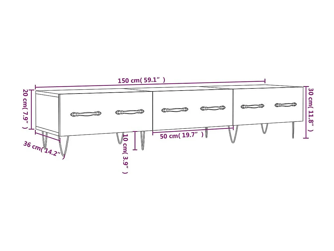 Meuble TV noir 150x36x30 cm bois d'ingénierie