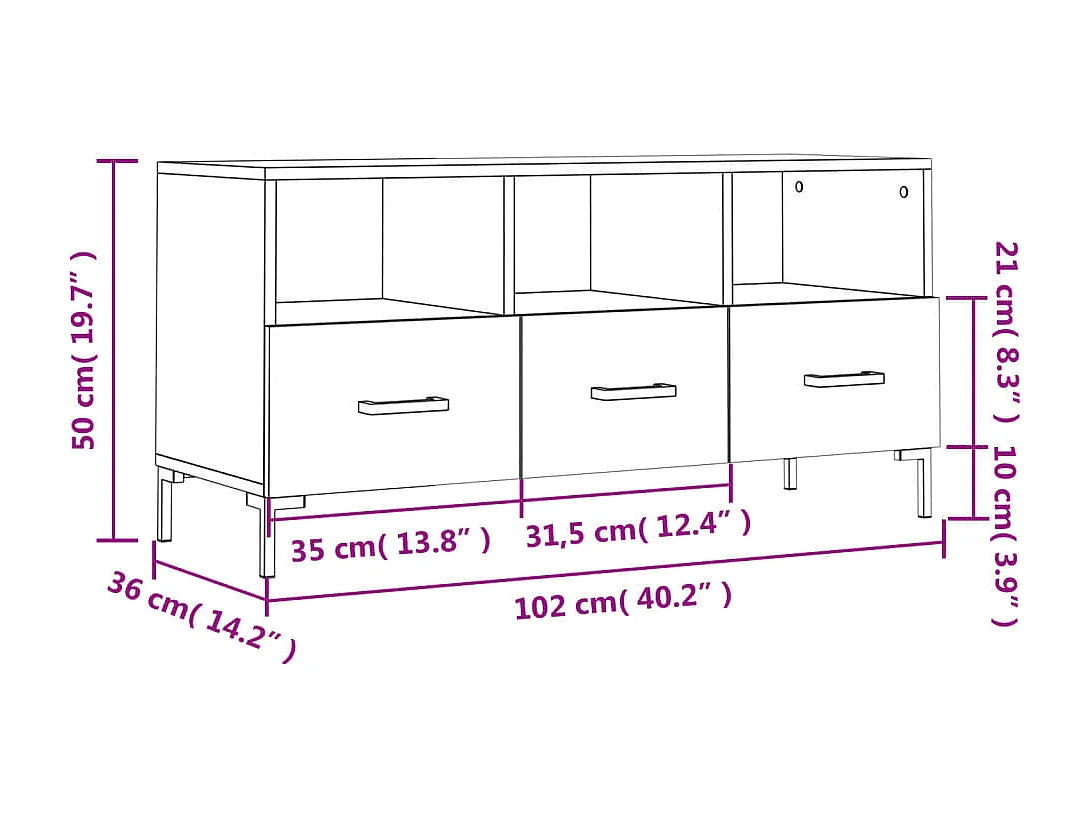 Meuble TV blanc 102x36x50 cm bois d'ingénierie