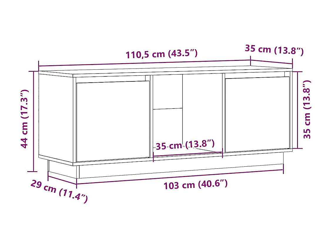 Meuble TV Blanc 110,5x35x44 cm Bois de pin massif