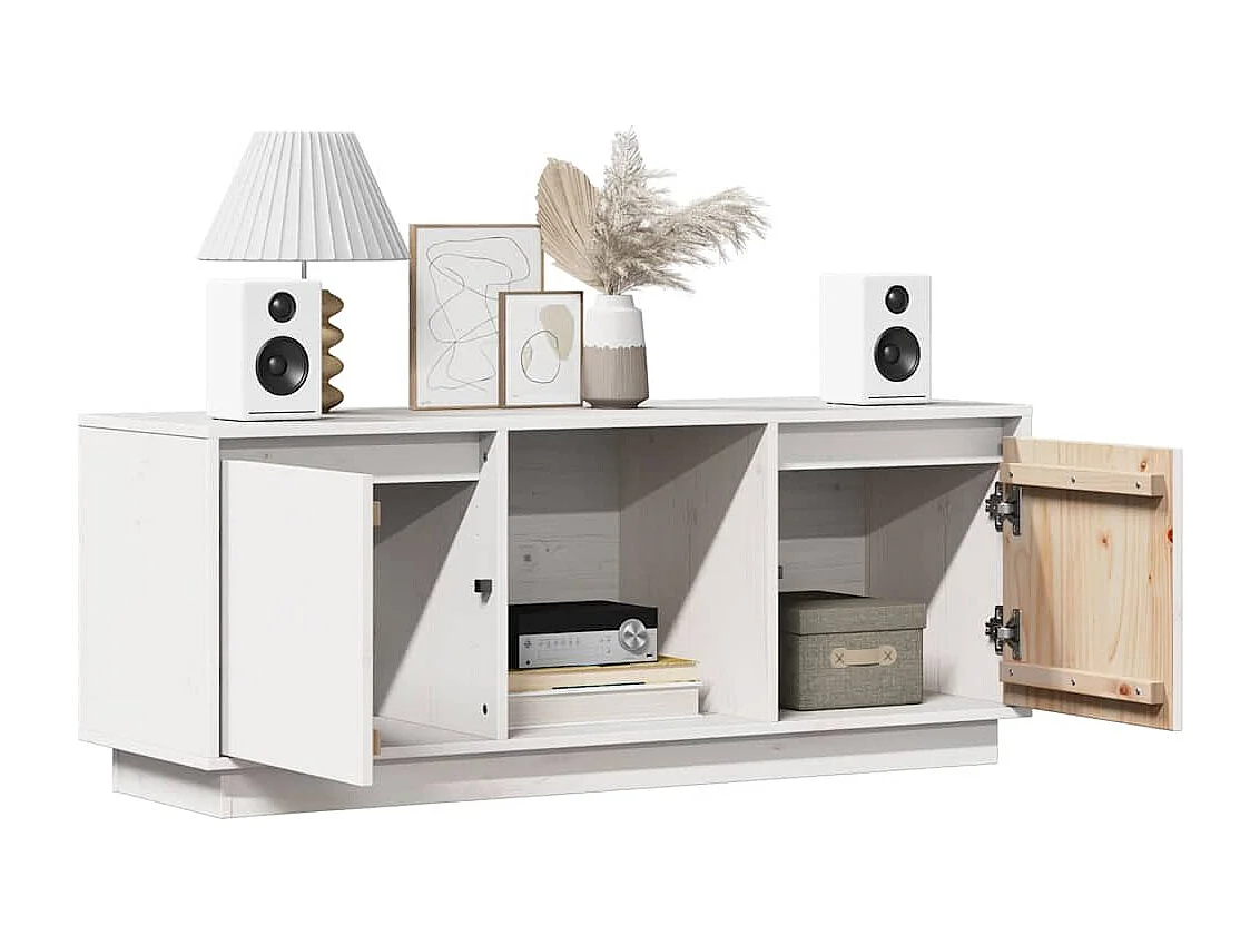 Meuble TV Blanc 110,5x35x44 cm Bois de pin massif