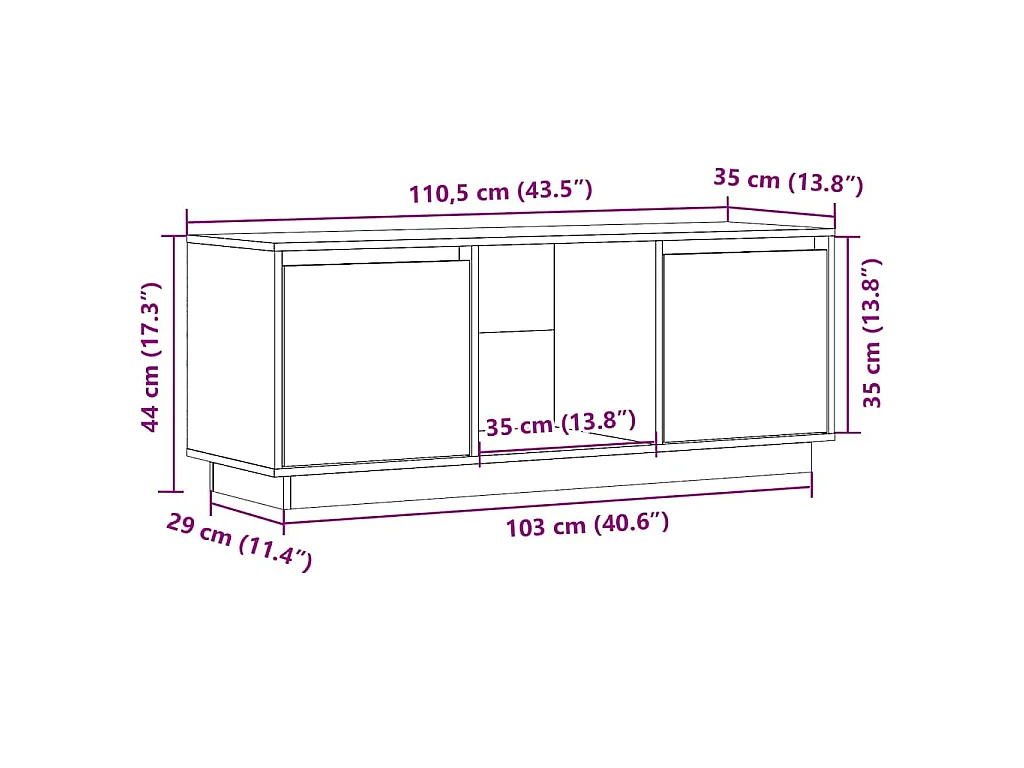 Meuble TV Blanc 110,5x35x44 cm Bois de pin massif