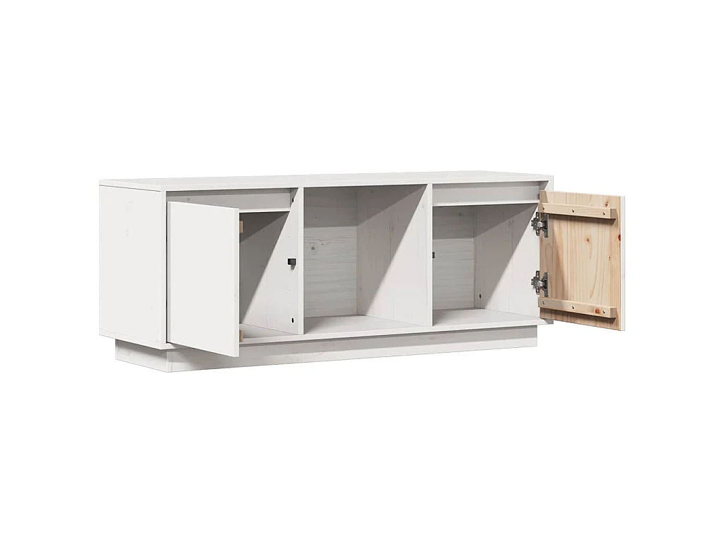Meuble TV Blanc 110,5x35x44 cm Bois de pin massif