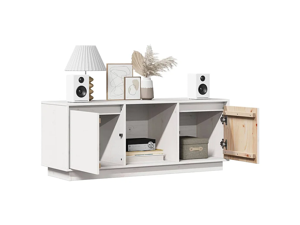 Meuble TV Blanc 110,5x35x44 cm Bois de pin massif