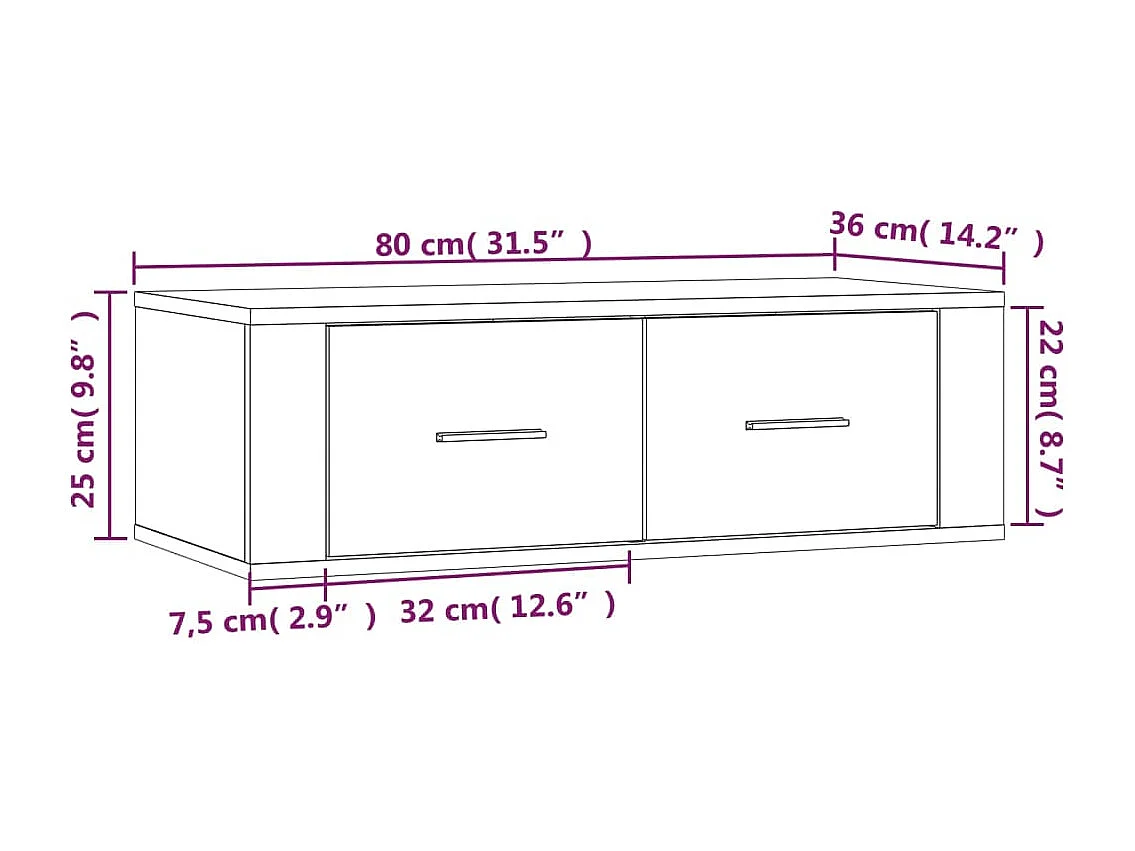 Meuble TV suspendu Blanc 80x36x25 cm Bois d'ingénierie