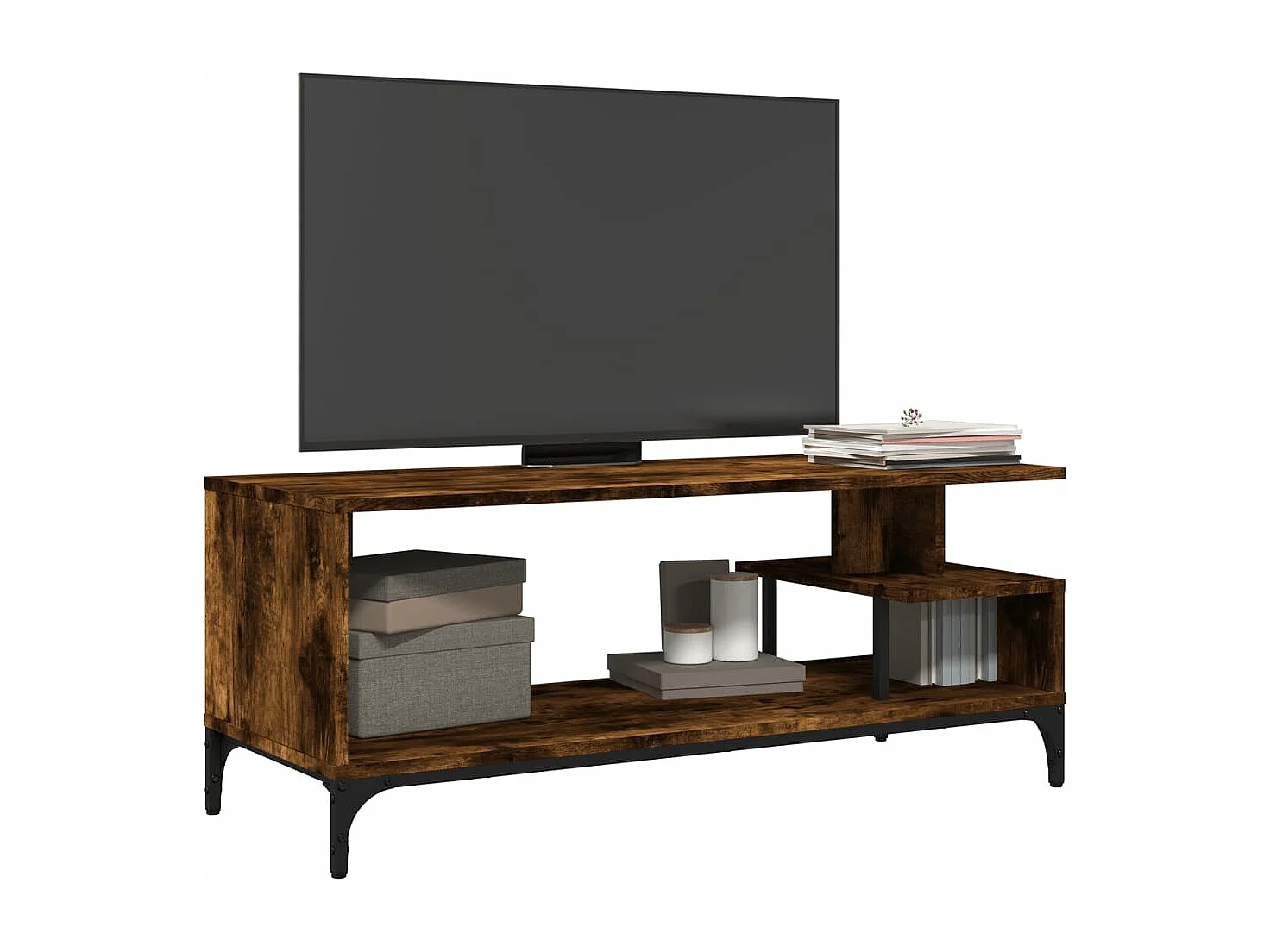 Tv-meubel 102x40x41 cm hout en gepoedercoat staal gerookt eiken