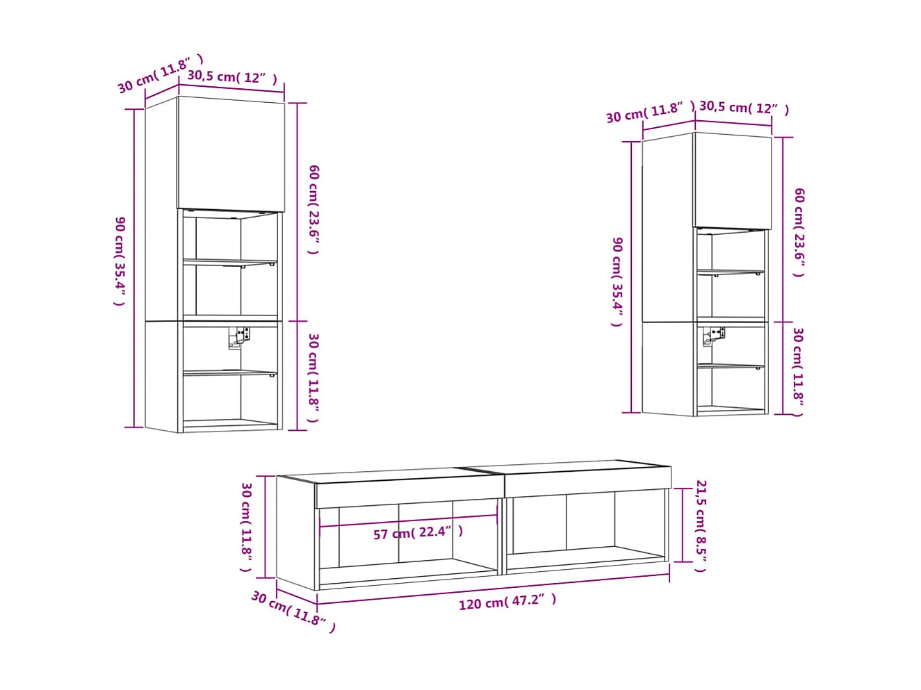 Muebles TV pared con LED 6 pzas madera ingeniería roble ahumado